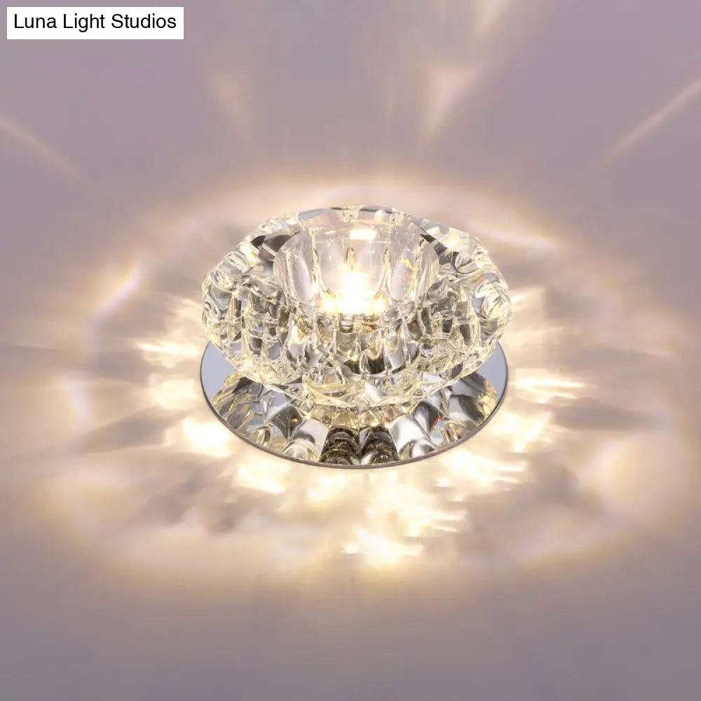 Floral Flush Mount Led Ceiling Lamp With Clear Crystal Accents - Minimalistic Stainless Steel