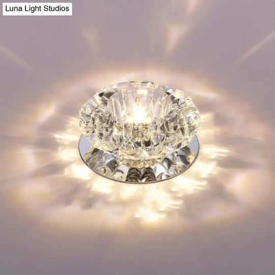 Floral Flush Mount Led Ceiling Lamp With Clear Crystal Accents - Minimalistic Stainless Steel