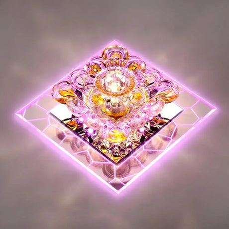 Floral Flush Mount Led Ceiling Light With Crystal Shade - Elegant And Simple Clear / Blue