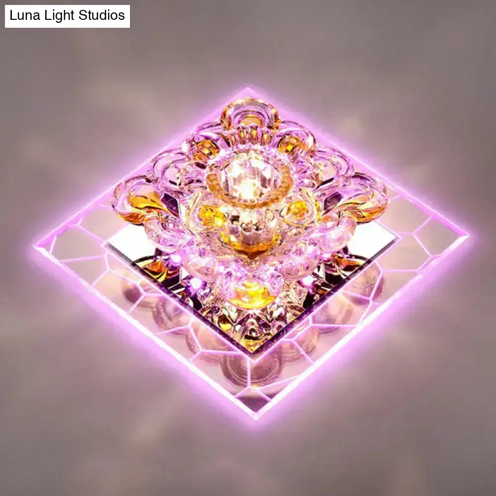 Floral Flush Mount Led Ceiling Light With Crystal Shade - Elegant And Simple Clear / Blue