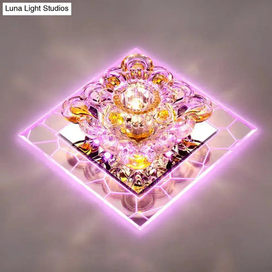Floral Flush Mount Led Ceiling Light With Crystal Shade - Elegant And Simple Clear / Blue