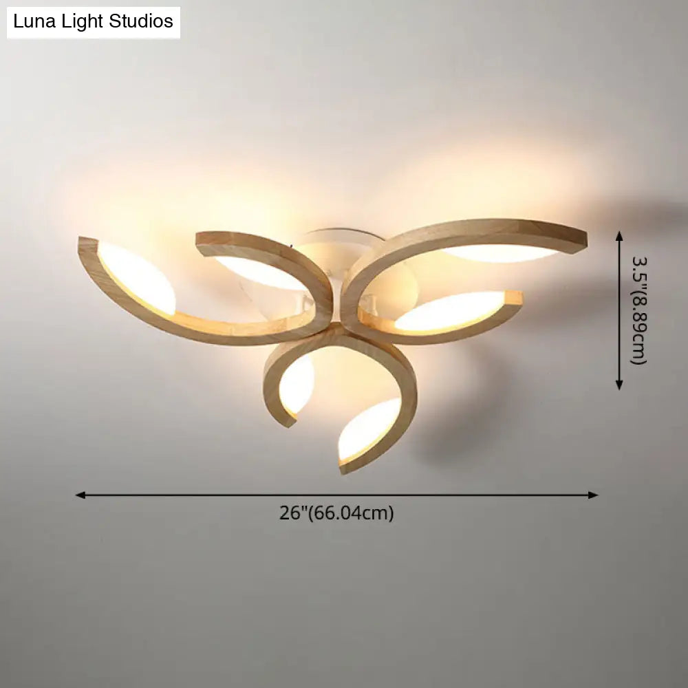 Floral Led Ceiling Lamp - Modern Wood Semi Flush Mount Light For Living Room