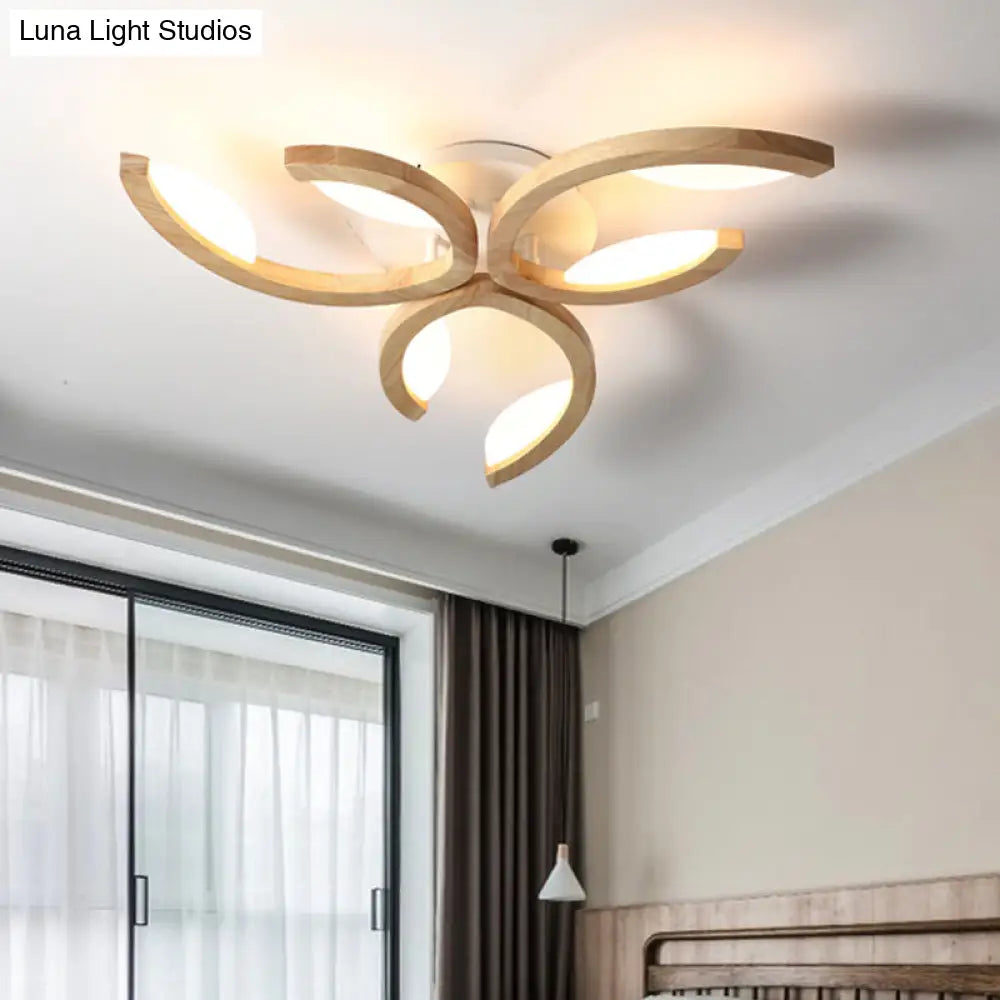 Floral Led Ceiling Lamp - Modern Wood Semi Flush Mount Light For Living Room