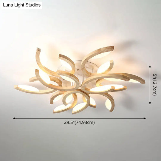 Floral Led Ceiling Lamp - Modern Wood Semi Flush Mount Light For Living Room