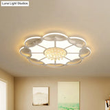 Floral Led Ceiling Lamp: White Acrylic Modern Flush Mount With Crystal Orbs - Ideal For Living Rooms
