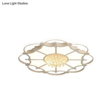 Floral Led Ceiling Lamp: White Acrylic Modern Flush Mount With Crystal Orbs - Ideal For Living Rooms