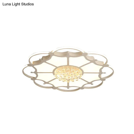 Floral Led Ceiling Lamp: White Acrylic Modern Flush Mount With Crystal Orbs - Ideal For Living Rooms