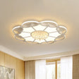 Floral Led Ceiling Lamp: White Acrylic Modern Flush Mount With Crystal Orbs - Ideal For Living Rooms