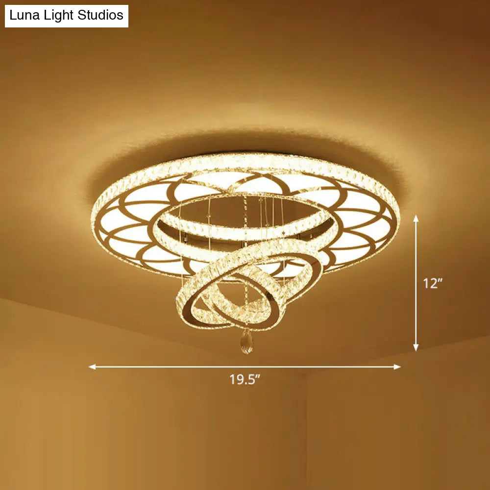 Floral Led Ceiling Light: Contemporary Crystal Clear Semi Flush For Living Room / 19.5’ Round