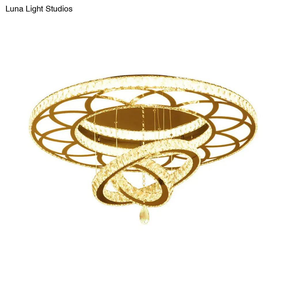 Floral Led Ceiling Light: Contemporary Crystal Clear Semi Flush For Living Room