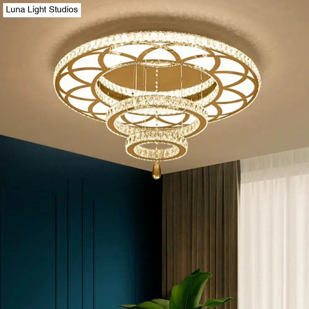 Floral Led Ceiling Light: Contemporary Crystal Clear Semi Flush For Living Room