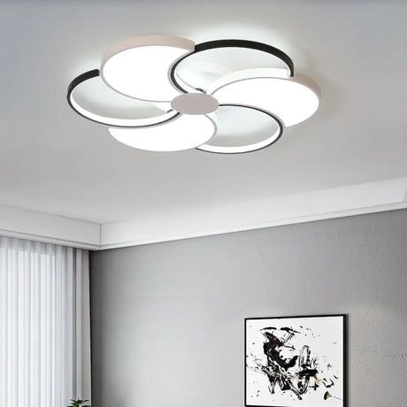 Floral Led Flush Mount Ceiling Light With Acrylic Shade In Black And White - Warm Natural