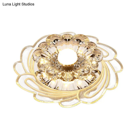 Floral Shade Crystal Led Flush Mount Lighting For Entryway - Minimalist Design