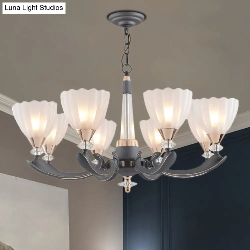 Floral Shade Opal Glass Pendant Chandelier - 6/8 Bulbs Countryside Grey Ideal For Guest Rooms