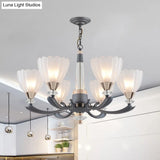 Floral Shade Opal Glass Pendant Chandelier - 6/8 Bulbs Countryside Grey Ideal For Guest Rooms