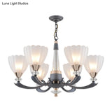 Floral Shade Opal Glass Pendant Chandelier - 6/8 Bulbs Countryside Grey Ideal For Guest Rooms