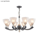 Floral Shade Opal Glass Pendant Chandelier - 6/8 Bulbs Countryside Grey Ideal For Guest Rooms