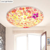 Floral Tiffany Red Stained Glass Flush Mount Lighting - 2/3 Lights 12’/16’/19.5’ Wide