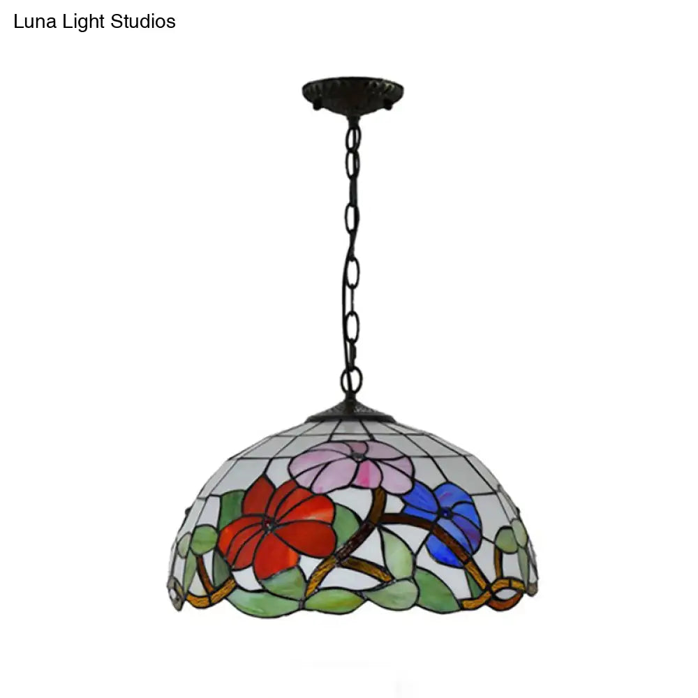 Tiffany Stained Glass Floral Suspension Light - Black Pendent Ceiling For Living Room
