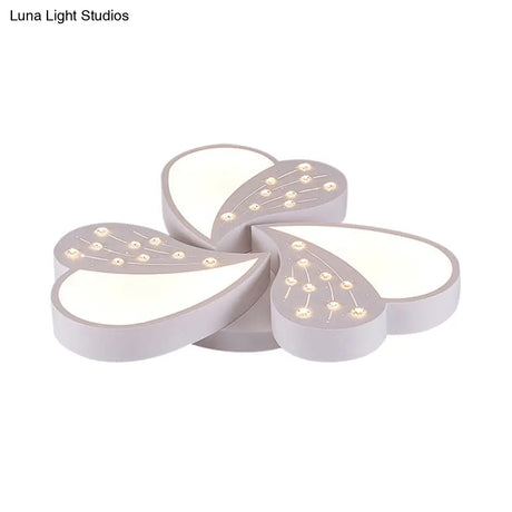Floral White Flush Mount Ceiling Lamp With Crystal For Modern Baby Room