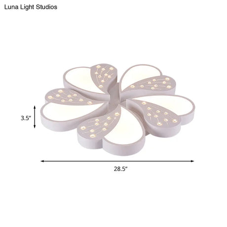 Floral White Flush Mount Ceiling Lamp With Crystal For Modern Baby Room