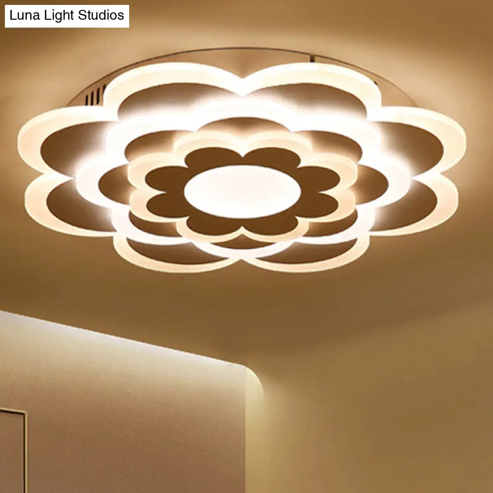 Floral White Led Ceiling Lamp: Acrylic Flush Mount For Creative Pretty Living Room Lighting