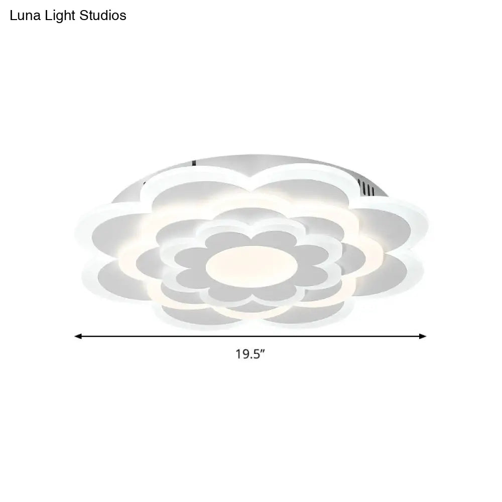 Floral White Led Ceiling Lamp: Acrylic Flush Mount For Creative Pretty Living Room Lighting
