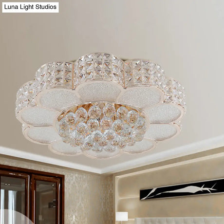 Flower Bedroom Ceiling Fixture: Clear Crystal Block Led Flush Mount Light With 3 Color Options