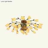 Flower Ceiling Light Fixture - American Design With 25 Led Bulbs Metal Semi - Mount Lighting In