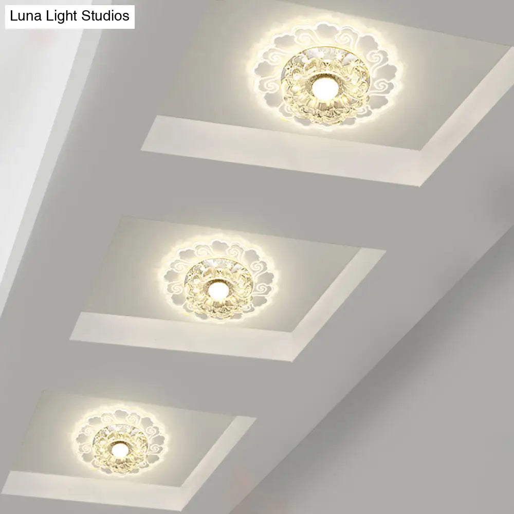Flower Shape Crystal Flush Mount Ceiling Light Fixture With Led Modern Aisle Lighting