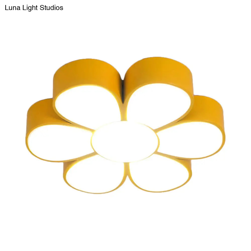 Flower-Shaped Kids Flush Ceiling Light Fixture In Vibrant Yellow/Green/Red With Acrylic Shade