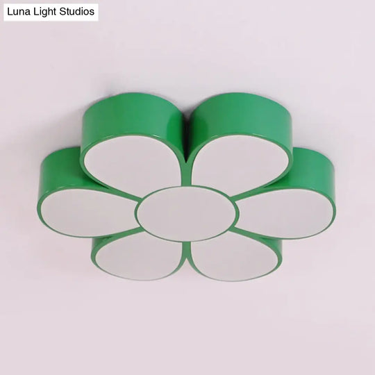 Flower - Shaped Kids Flush Ceiling Light Fixture In Vibrant Yellow/Green/Red With Acrylic Shade