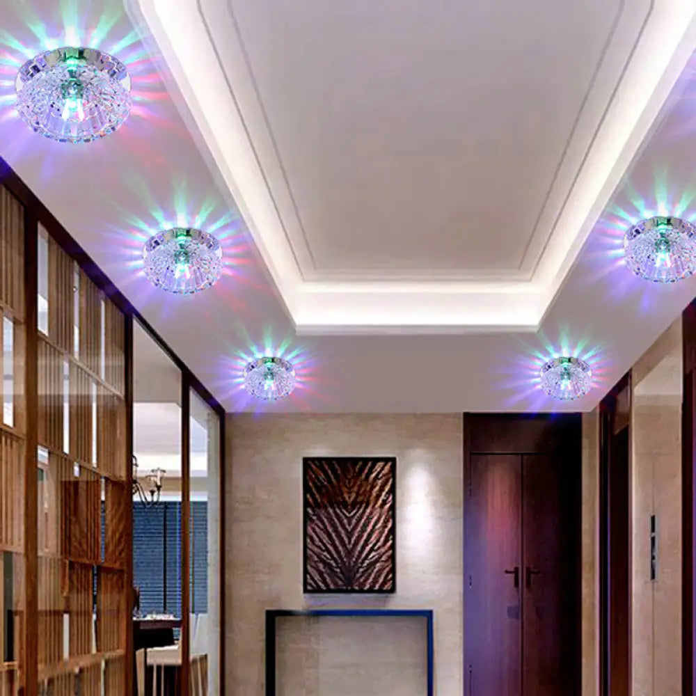 Flower - Shaped Led Flush Ceiling Light With Clear Crystal Finish - Simple & Elegant Fixture /