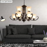 Flower-Shaped Opal Glass Pendant Lamp: Black 9-Light Classic Chandelier For Living Room