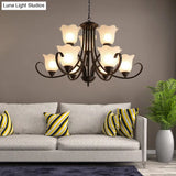 Flower-Shaped Opal Glass Pendant Lamp: Black 9-Light Classic Chandelier For Living Room