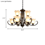 Flower-Shaped Opal Glass Pendant Lamp: Black 9-Light Classic Chandelier For Living Room