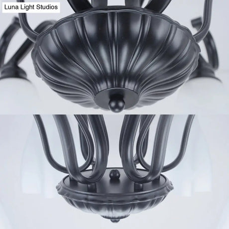 Flower-Shaped White Glass Ceiling Light Fixture With 3/6/8 Lights For Classic Living Room