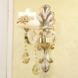 Flower Wall Sconce With Faux Jade Glass And Crystal Drops In Silver 1 / Lace