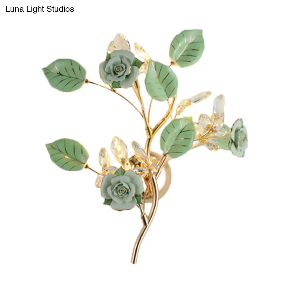 Floweret Ceramic Wall Light Kit With Gold Vine - 3 Head Mount Lighting For Korean Garden In Black
