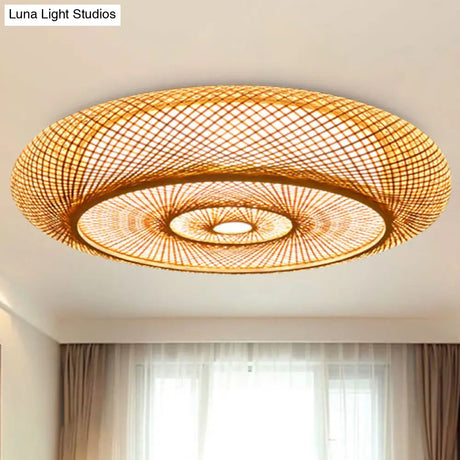 Flush Mount Ceiling Lighting With Asian - Inspired Flaxen Donut Bamboo Shade