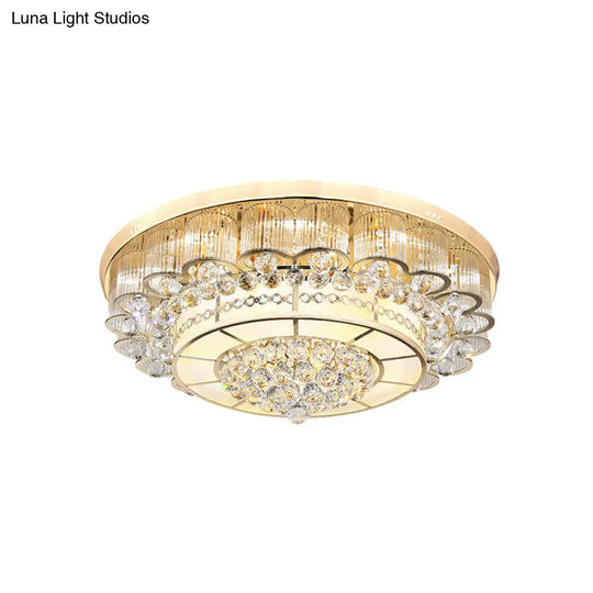 Flush Mount Led Crystal Ball Ceiling Lamp In Chrome - Modern Tiered Design For Living Room