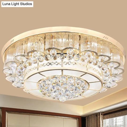 Flush Mount Led Crystal Ball Ceiling Lamp In Chrome - Modern Tiered Design For Living Room (24/32 W)