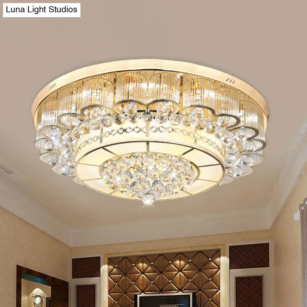 Flush Mount Led Crystal Ball Ceiling Lamp In Chrome - Modern Tiered Design For Living Room