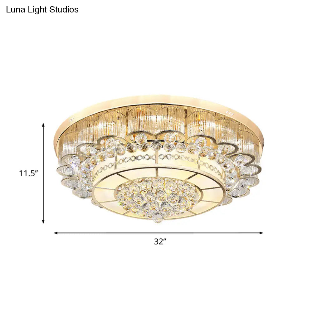 Flush Mount Led Crystal Ball Ceiling Lamp In Chrome - Modern Tiered Design For Living Room