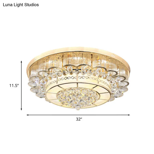 Flush Mount Led Crystal Ball Ceiling Lamp In Chrome - Modern Tiered Design For Living Room