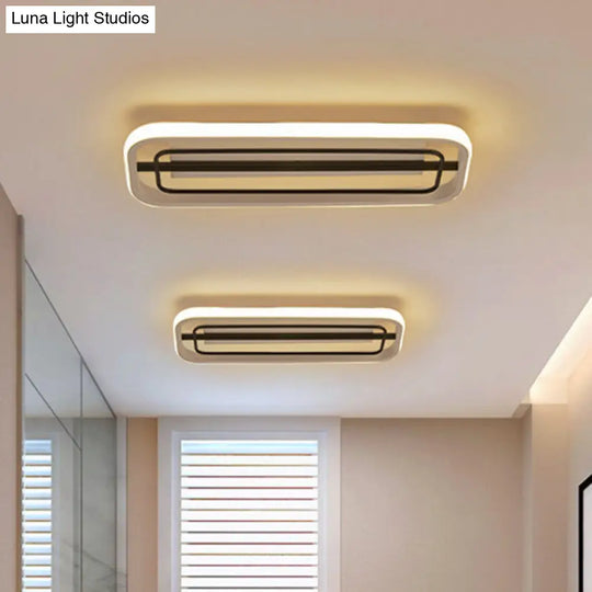 Flush Mounted Led Ceiling Light In Modern Metallic Black & White/Black Gold 16/23.5 Length
