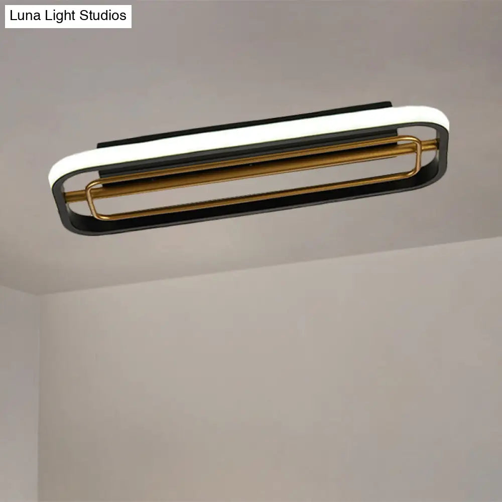 Flush Mounted Led Ceiling Light In Modern Metallic Black & White/Black Gold 16/23.5 Length