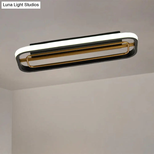 Flush Mounted Led Ceiling Light In Modern Metallic Black & White/Black Gold 16/23.5 Length