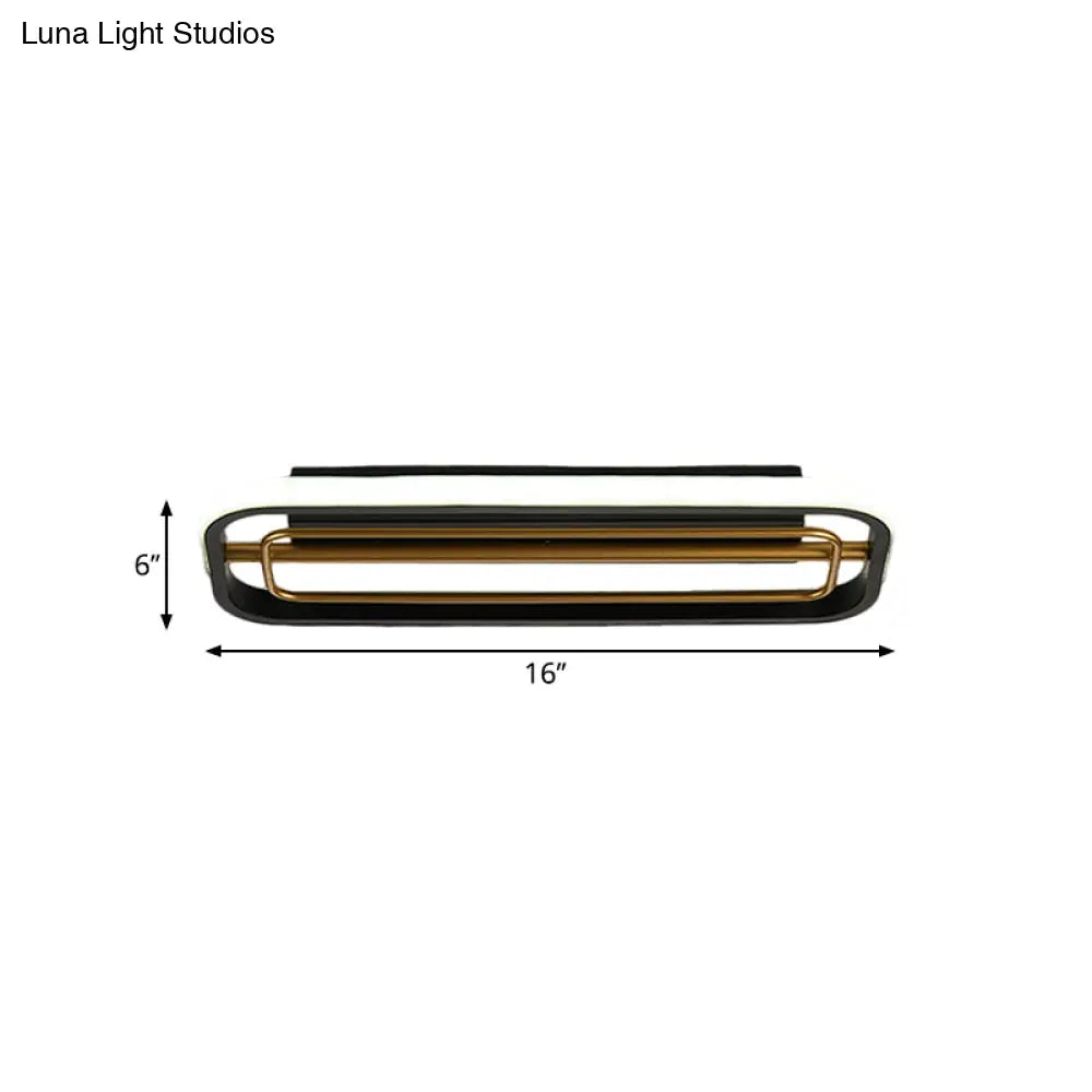Flush Mounted Led Ceiling Light In Modern Metallic Black & White/Black Gold 16’/23.5’ Length