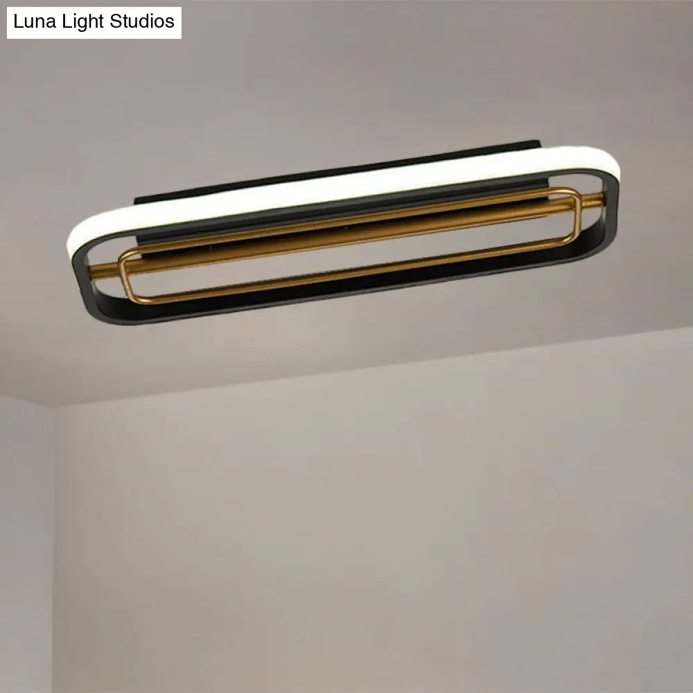 Flush Mounted Led Ceiling Light In Modern Metallic Black & White/Black Gold 16’/23.5’ Length